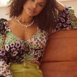 Urban Outfitters Myra Lace-Up Cropped Blouse